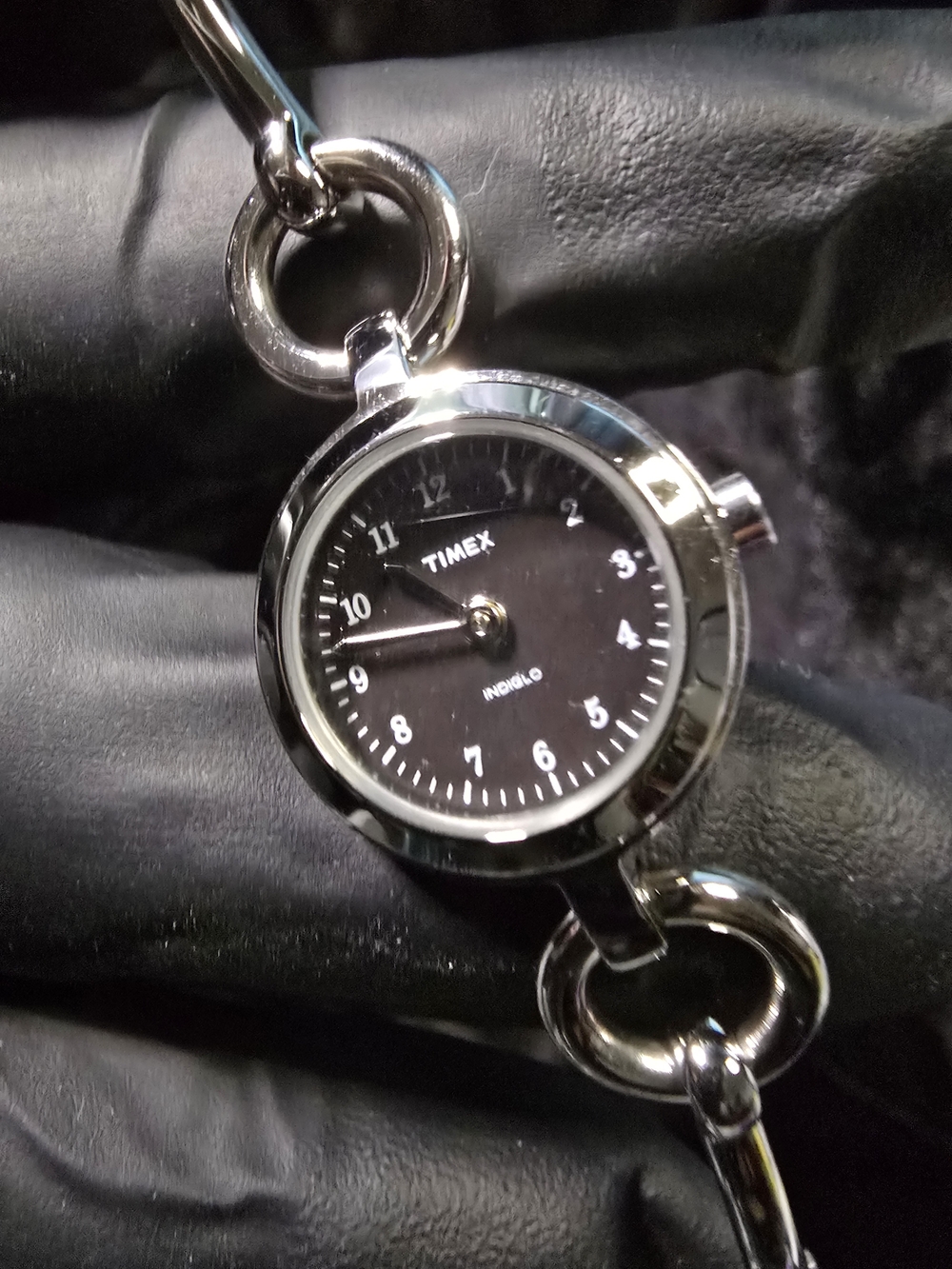 Timex Silver Link Bracelet Watch with Black Dial